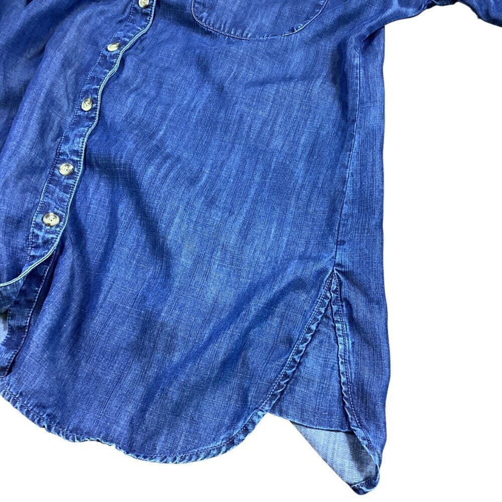 Coldwater Creek Dark‎ Blue Chambray Button-Up Tunic Top Sz S/8 Tencel #321B - Picture 5 of 8
